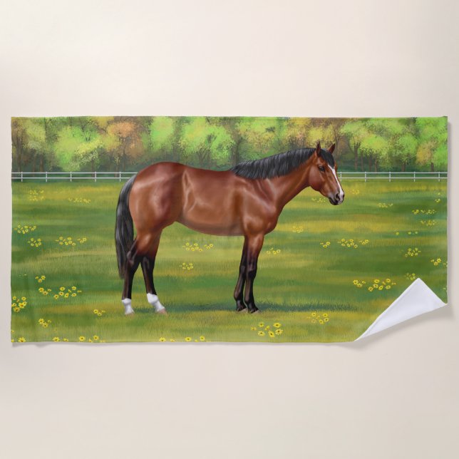 Brown Bay Quarter Horse Beach Towel (Front)