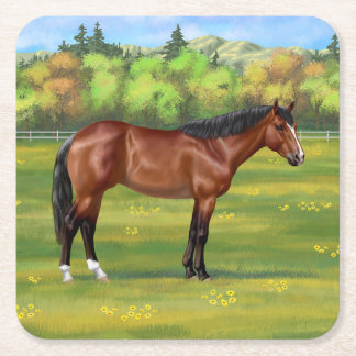 Brown Bay Quarter Horse Square Paper Coaster