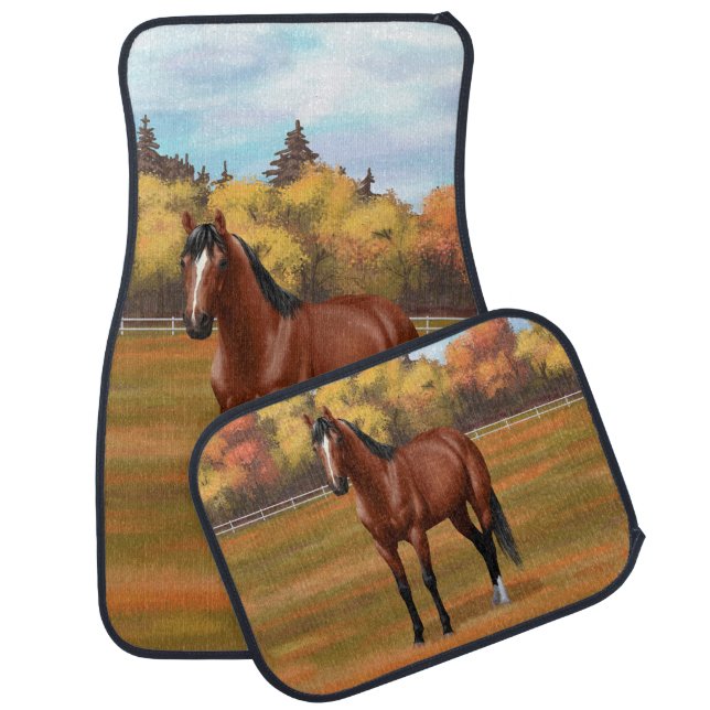 Brown Bay Quarter Horse Stallion Car Floor Mat (Set)
