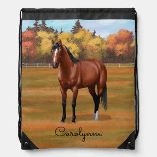 Brown Bay Quarter Horse Stallion Drawstring Bag