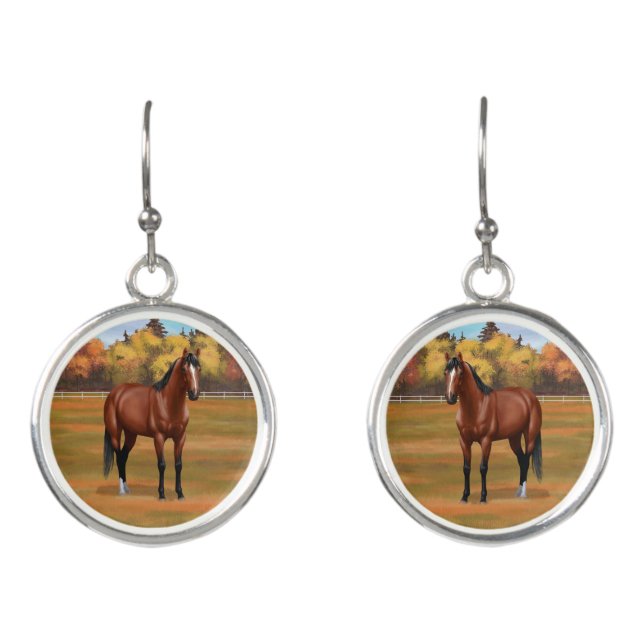 Brown Bay Quarter Horse Stallion Earrings (Front)