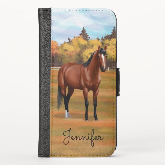 Brown Bay Quarter Horse Stallion iPhone Wallet Case (Front)