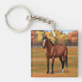 Brown Bay Quarter Horse Stallion Keychain
