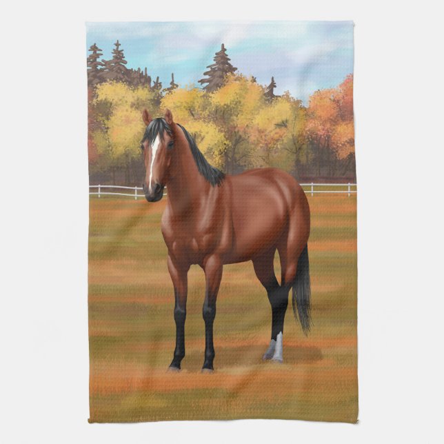 Brown Bay Quarter Horse Stallion Kitchen Towel (Vertical)