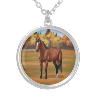 Brown Bay Quarter Horse Stallion Silver Plated Necklace