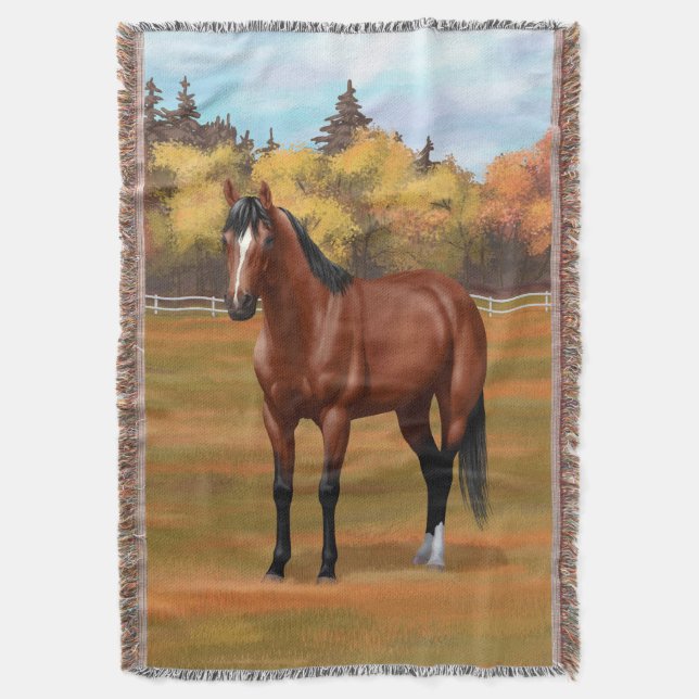 Brown Bay Quarter Horse Stallion Throw Blanket (Front Vertical)