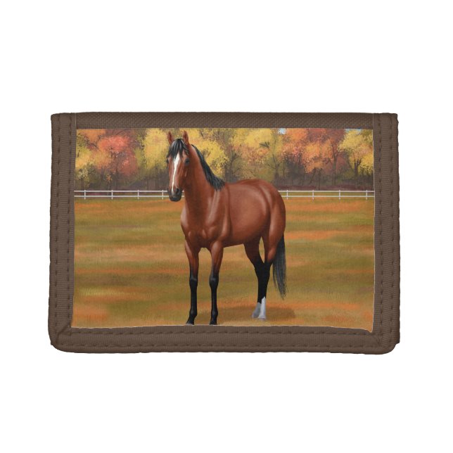 Brown Bay Quarter Horse Stallion Trifold Wallet (Front)