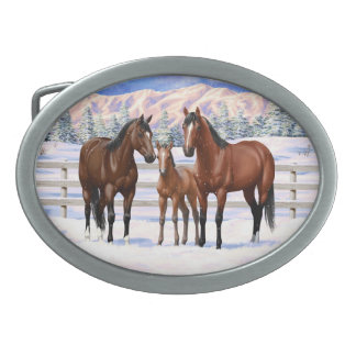 Brown Bay Quarter Horses In Snow Belt Buckle