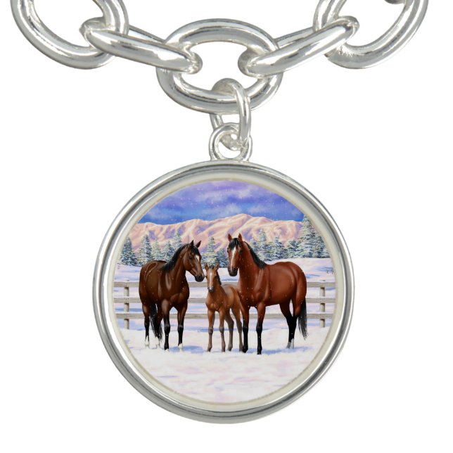 Brown Bay Quarter Horses In Snow Bracelet (Design)