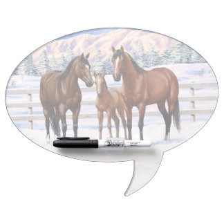 Brown Bay Quarter Horses In Snow Dry Erase Board