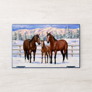 Brown Bay Quarter Horses In Snow HP Laptop Skin