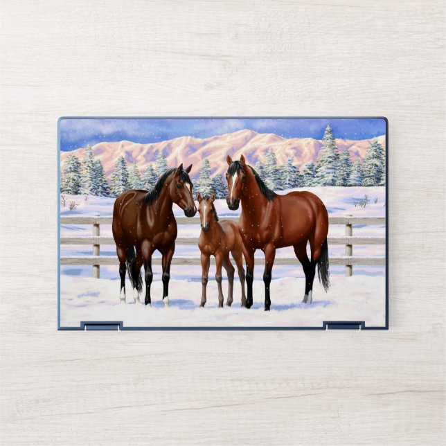 Brown Bay Quarter Horses In Snow HP Laptop Skin (Front)