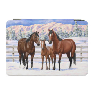Brown Bay Quarter Horses In Snow iPad Mini Cover