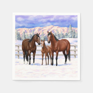 Brown Bay Quarter Horses In Snow Napkins