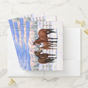 Brown Bay Quarter Horses In Snow Pocket Folder