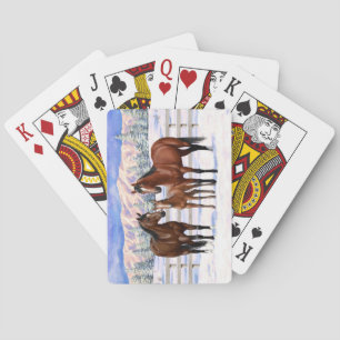 Brown Bay Quarter Horses In Snow Poker Cards