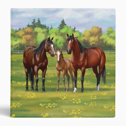 Brown Bay Quarter Horses In Summer Pasture 3 Ring Binder