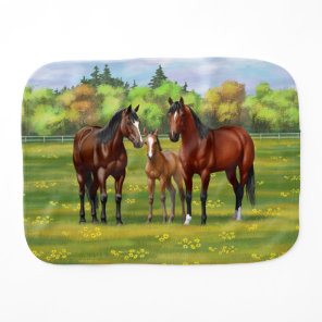 Brown Bay Quarter Horses In Summer Pasture Baby Burp Cloth