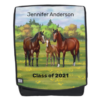 Brown Bay Quarter Horses In Summer Pasture Backpack