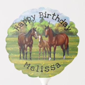 Brown Bay Quarter Horses In Summer Pasture Balloon
