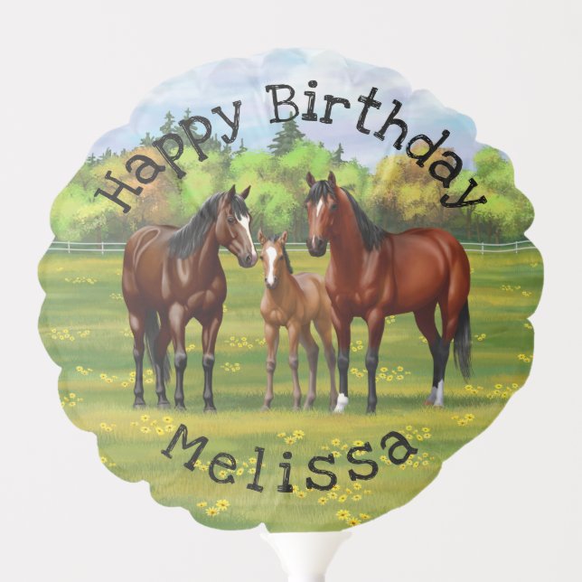 Brown Bay Quarter Horses In Summer Pasture Balloon (Front)