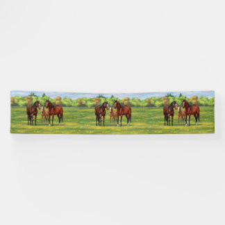 Brown Bay Quarter Horses In Summer Pasture Banner
