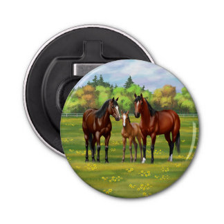 Brown Bay Quarter Horses In Summer Pasture Bottle Opener