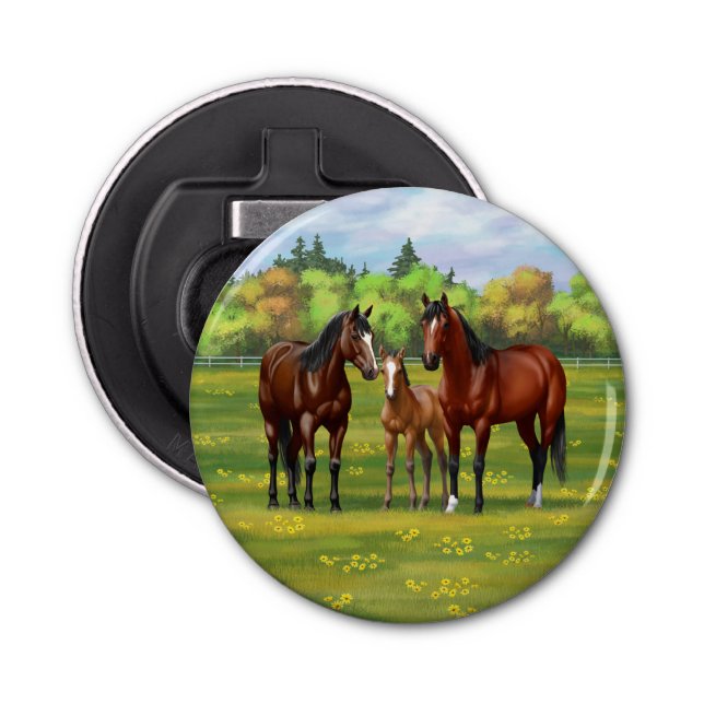 Brown Bay Quarter Horses In Summer Pasture Bottle Opener (Front)