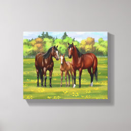 Brown Bay Quarter Horses In Summer Pasture Canvas Print
