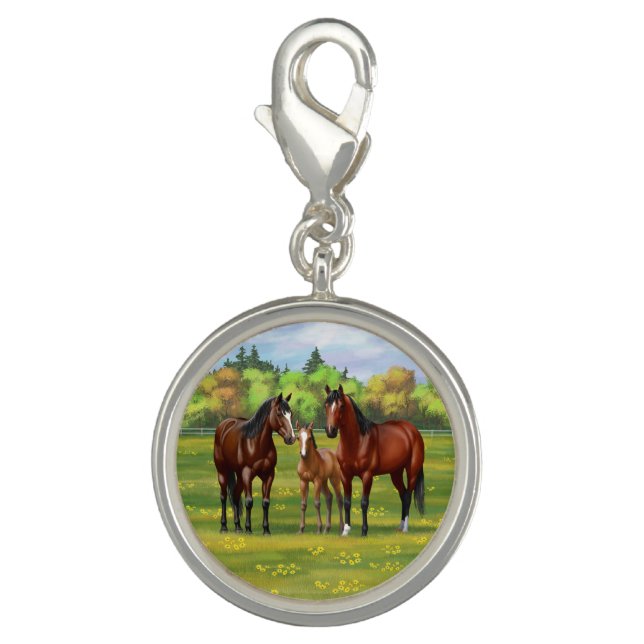 Brown Bay Quarter Horses In Summer Pasture Charm (Front)