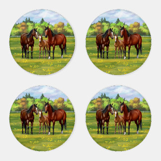 Brown Bay Quarter Horses In Summer Pasture Coaster Set