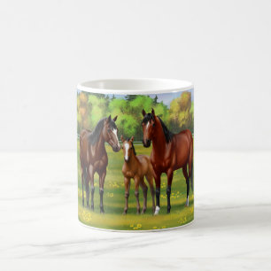 Brown Bay Quarter Horses In Summer Pasture Coffee Mug
