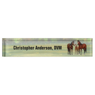 Brown Bay Quarter Horses In Summer Pasture Desk Name Plate
