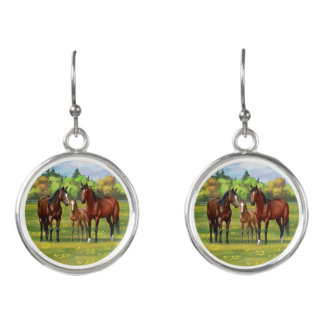 Brown Bay Quarter Horses In Summer Pasture Earrings