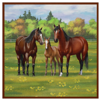 Brown Bay Quarter Horses In Summer Pasture Fabric