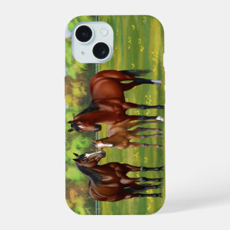 Brown Bay Quarter Horses In Summer Pasture iPhone 15 Case