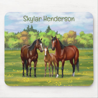 Brown Bay Quarter Horses In Summer Pasture Mouse Pad