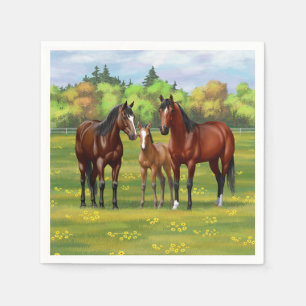 Brown Bay Quarter Horses In Summer Pasture Napkins
