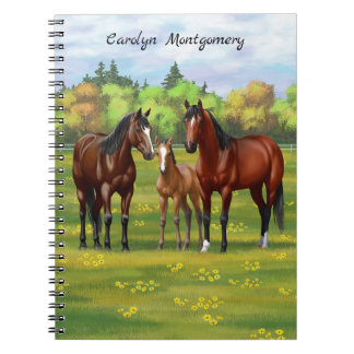 Brown Bay Quarter Horses In Summer Pasture Notebook