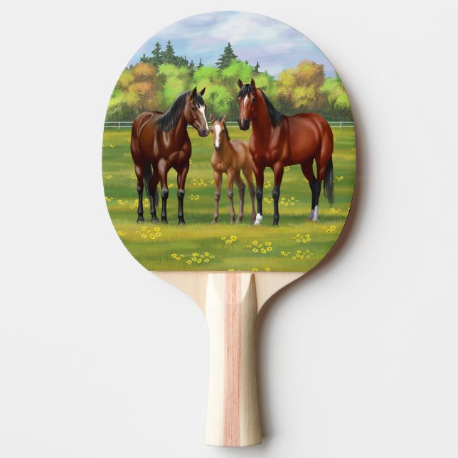 Brown Bay Quarter Horses In Summer Pasture Ping Pong Paddle (Front)