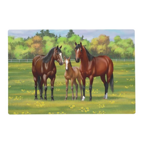 Brown Bay Quarter Horses In Summer Pasture Placemat