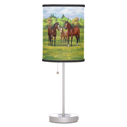 Brown Bay Quarter Horses In Summer Pasture Table Lamp