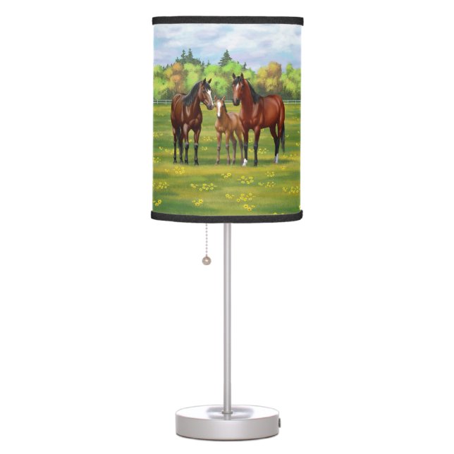 Brown Bay Quarter Horses In Summer Pasture Table Lamp (Right)