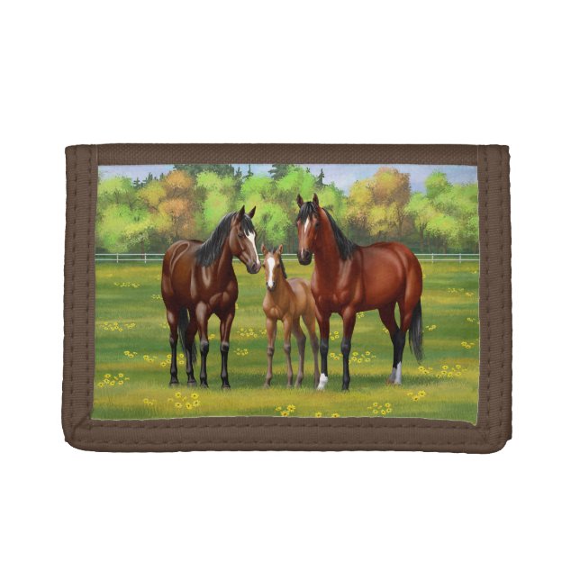 Brown Bay Quarter Horses In Summer Pasture Trifold Wallet (Front)