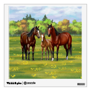 Brown Bay Quarter Horses In Summer Pasture Wall Decal