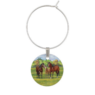 Brown Bay Quarter Horses In Summer Pasture Wine Charm