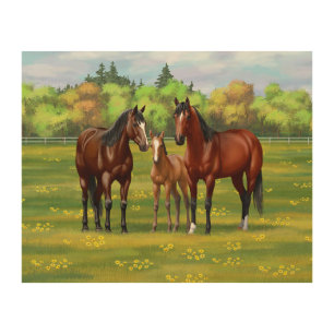 Brown Bay Quarter Horses In Summer Pasture Wood Wall Art