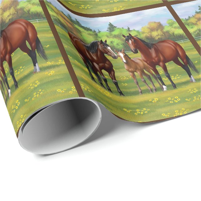 Brown Bay Quarter Horses In Summer Pasture Wrapping Paper (Roll Corner)