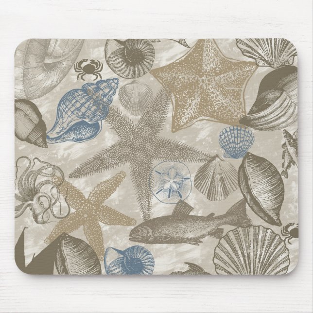 Brown Beach Blue Shells Ocean   Mouse Pad (Front)