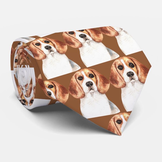 Brown Beagle Dog Neck Tie (Rolled)